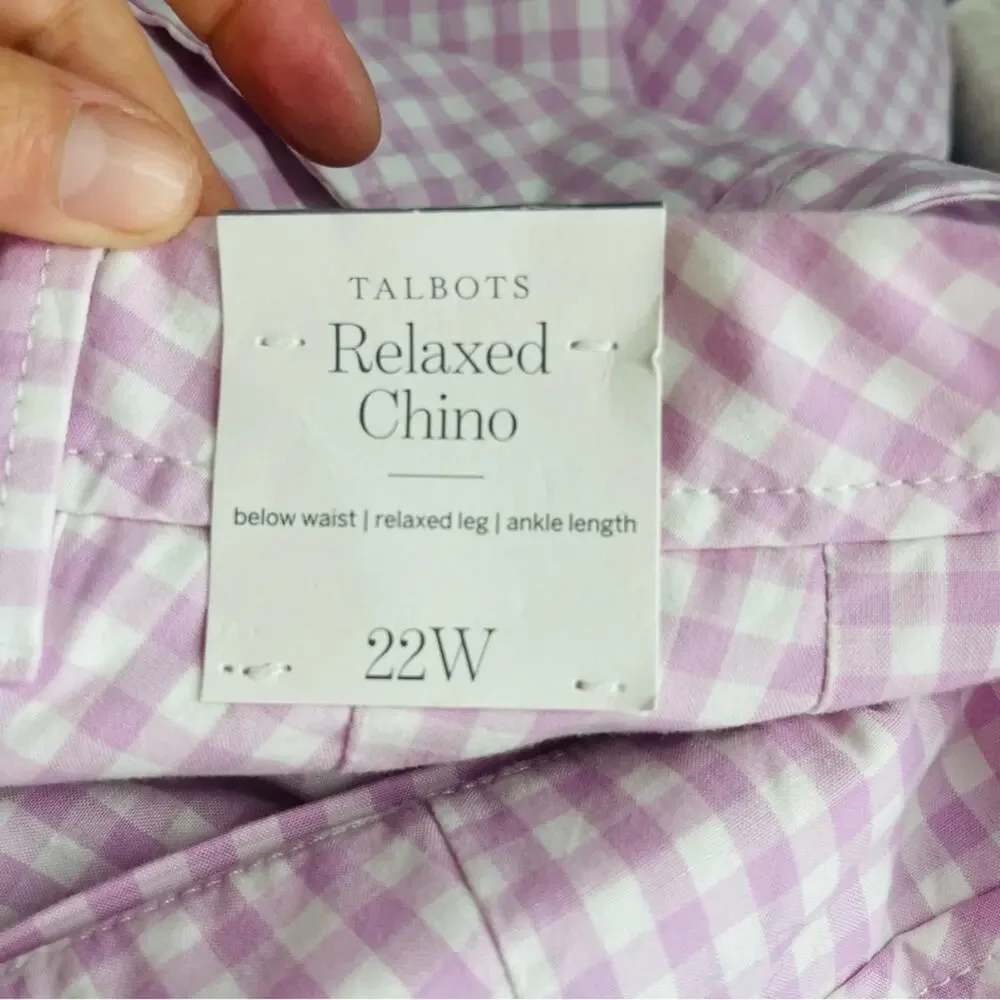 NWT Talbots purple white check gingham relaxed chino cottagecore pants 22W